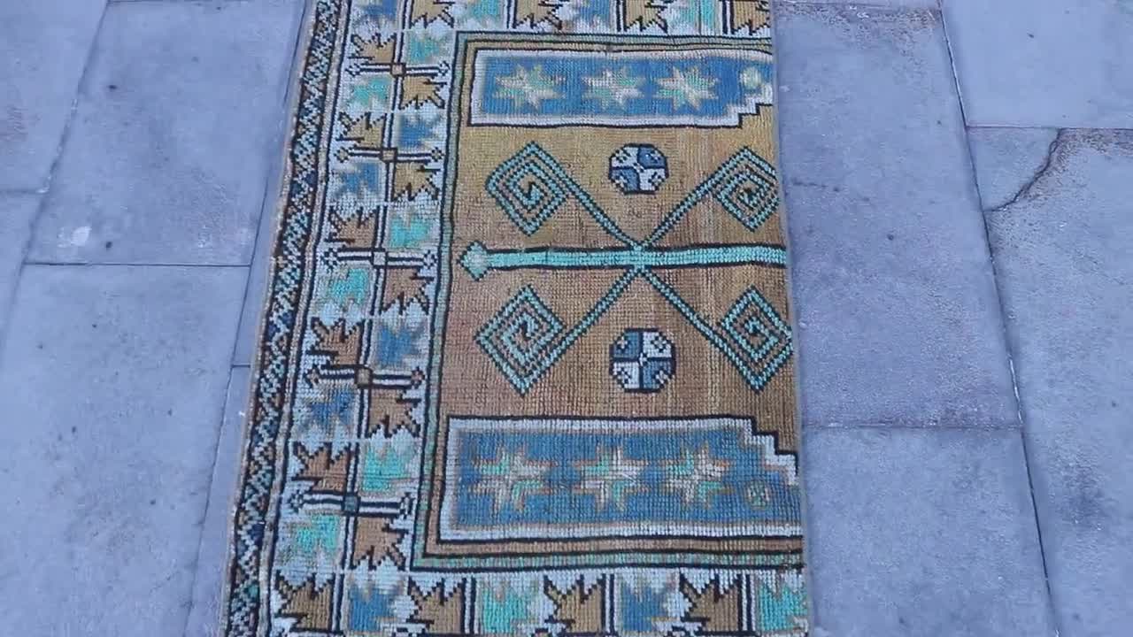 Vintage Turkish Rug, 2x4ft, 62x113cm Tribal Area Rug